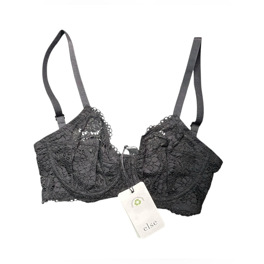 ELSE LINGERIE eco friendly black scalloped lace peony underwire full cup bra 32B